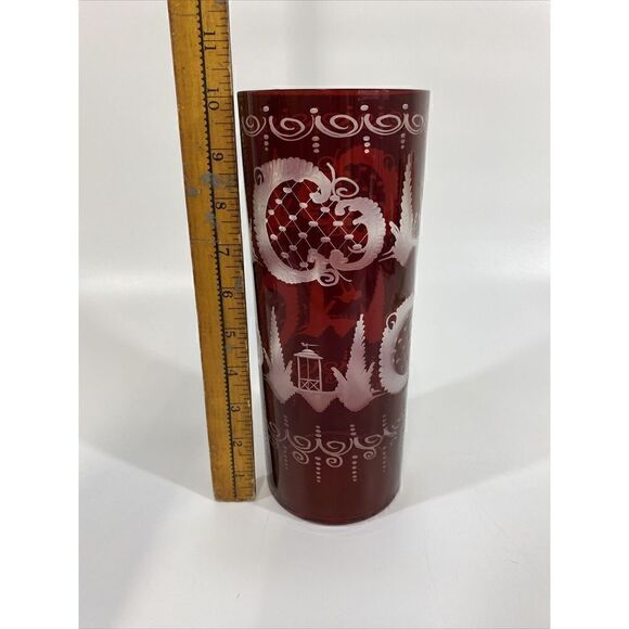 Egermann Ruby Red Cut To Clear Glass Vase Czech Bohemian Castle 40’s 10” X 4” - Picture 13 of 13